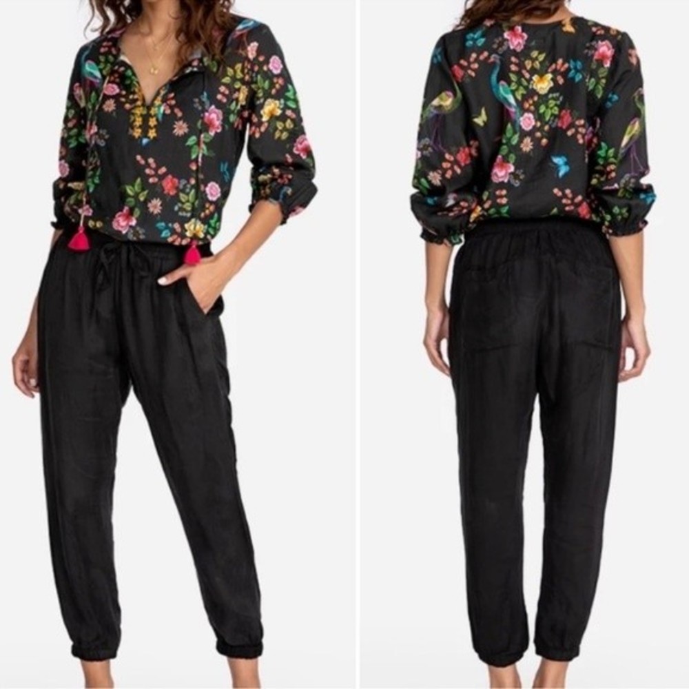 NWT Johnny Was Pete & Greta Linen Black Solid High Stretch Waist Jogger Pant S